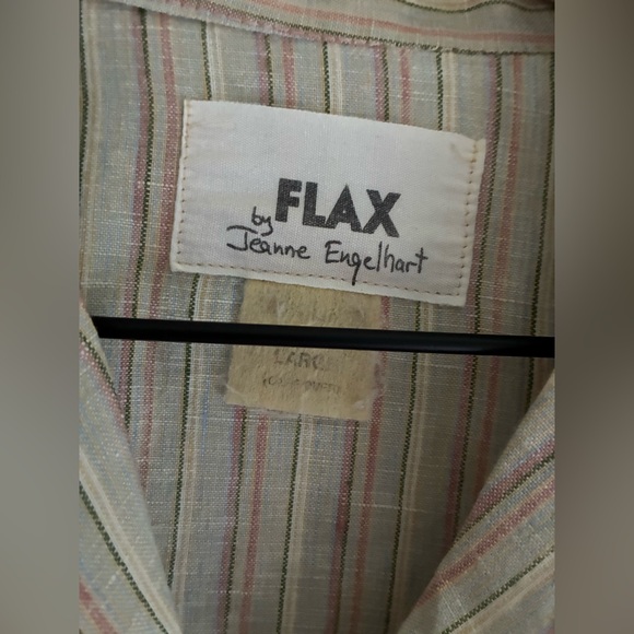 Flax Linen Striped Button Down‎ T-Shirt Blouse Size Large - Picture 2 of 7